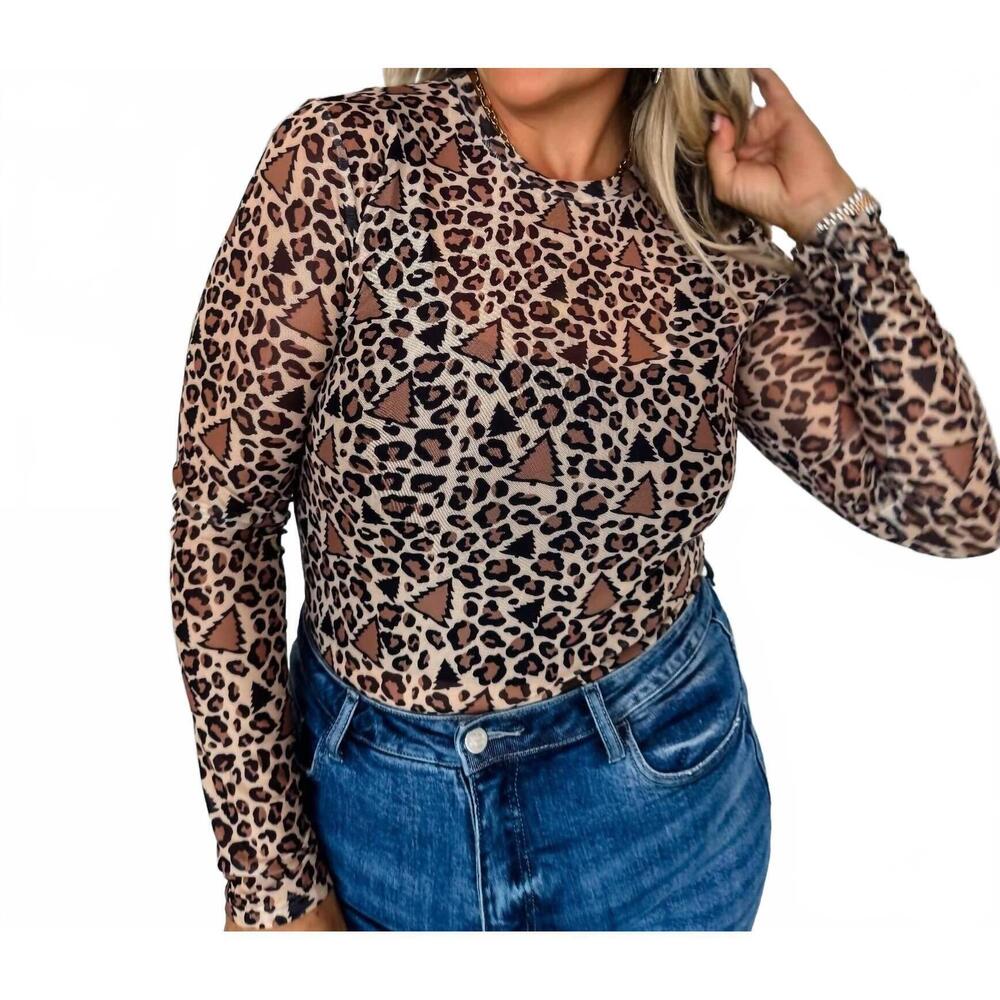 NEW BLAKELY leopard christmas tree mesh top in multi